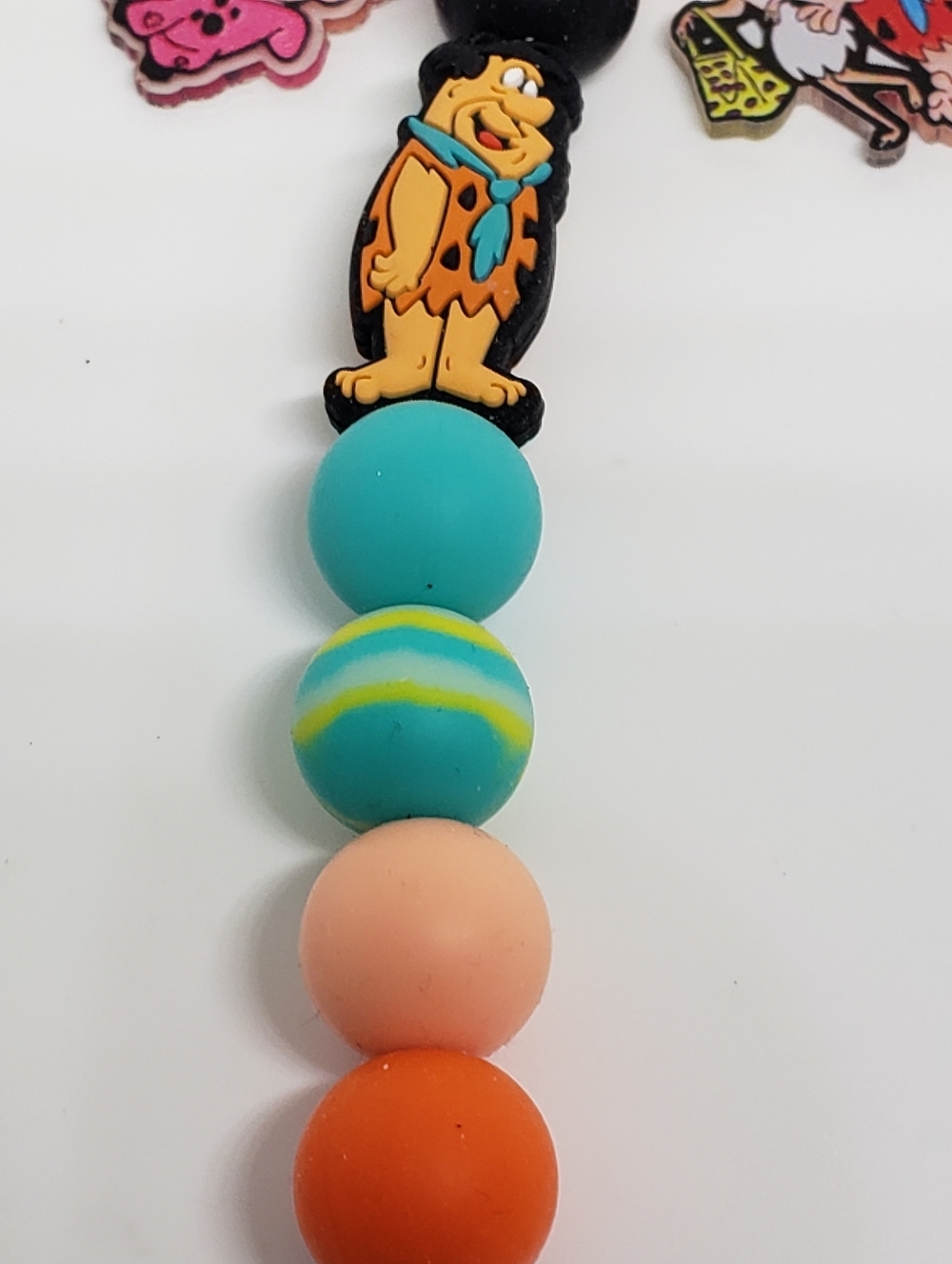 Handmade Flintstones Fred Flinstone Silicone Beaded Keychain - Picture 3 of 4